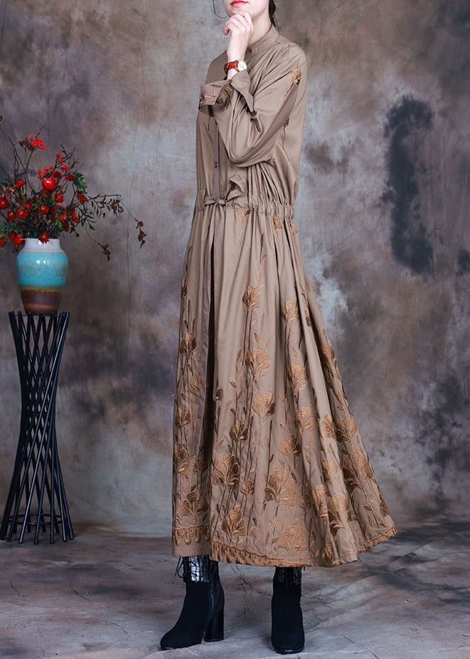 Art Khaki Embroidered drawstring Spring trench coats
