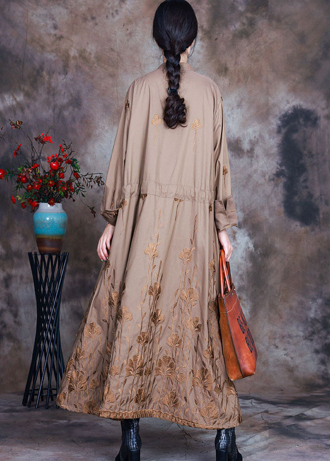 Art Khaki Embroidered drawstring Spring trench coats
