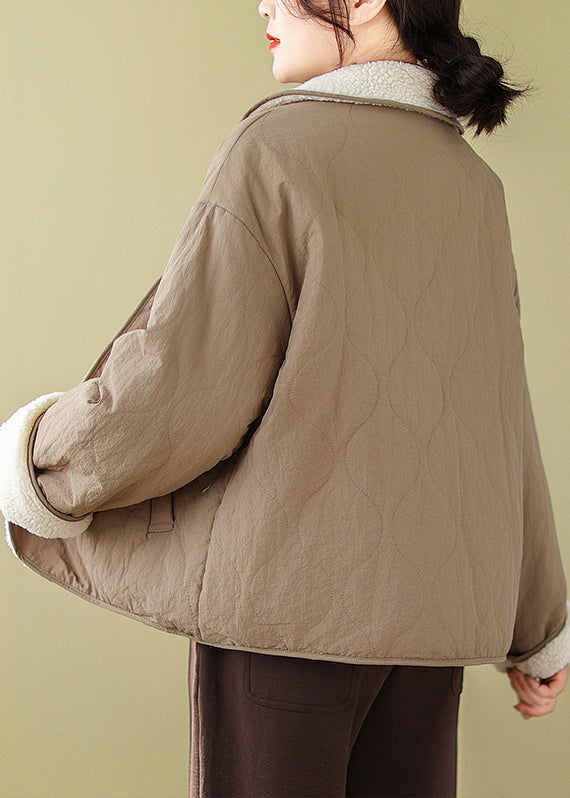 Art Khaki Oversized Wear On Both Sides Fleece Wool Lined Jacket Winter