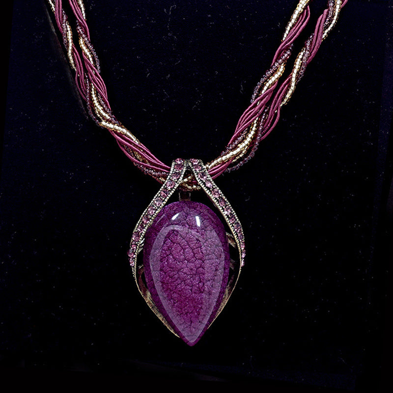 Art Lavender Coloured Glaze Zircon Water Drop Pendant Necklace