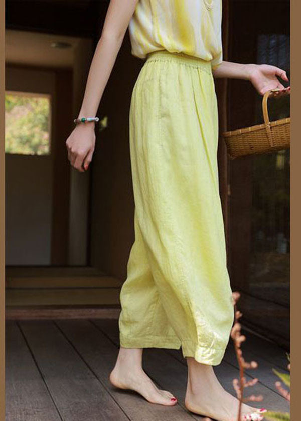 Art Light Green Elastic Waist Oversized Pockets Linen Harem Pants Summer