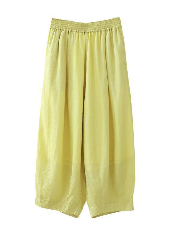 Art Light Green Elastic Waist Oversized Pockets Linen Harem Pants Summer