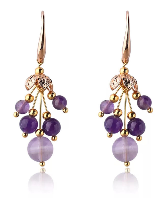 Art Light Purple 14K Gold Crystal Drop Earrings