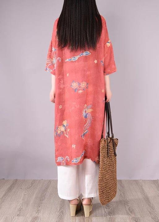 Art Linen Outfit Women Casual Print Animal Side Open Dress - Omychic