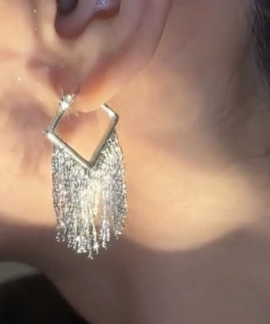 Art Metal Zircon Tassel Drop Earrings