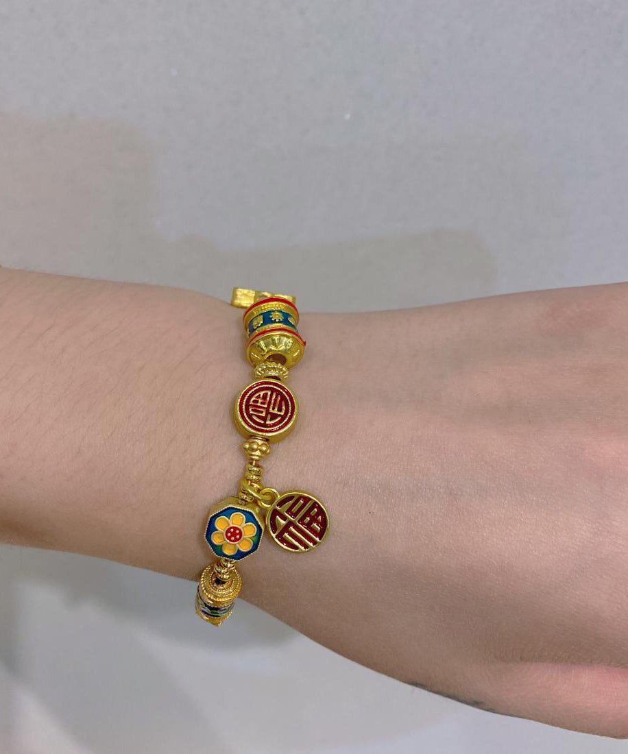 Art Multicolor Sterling Silver Overgild Cloisonne Enamel Charm Bracelet