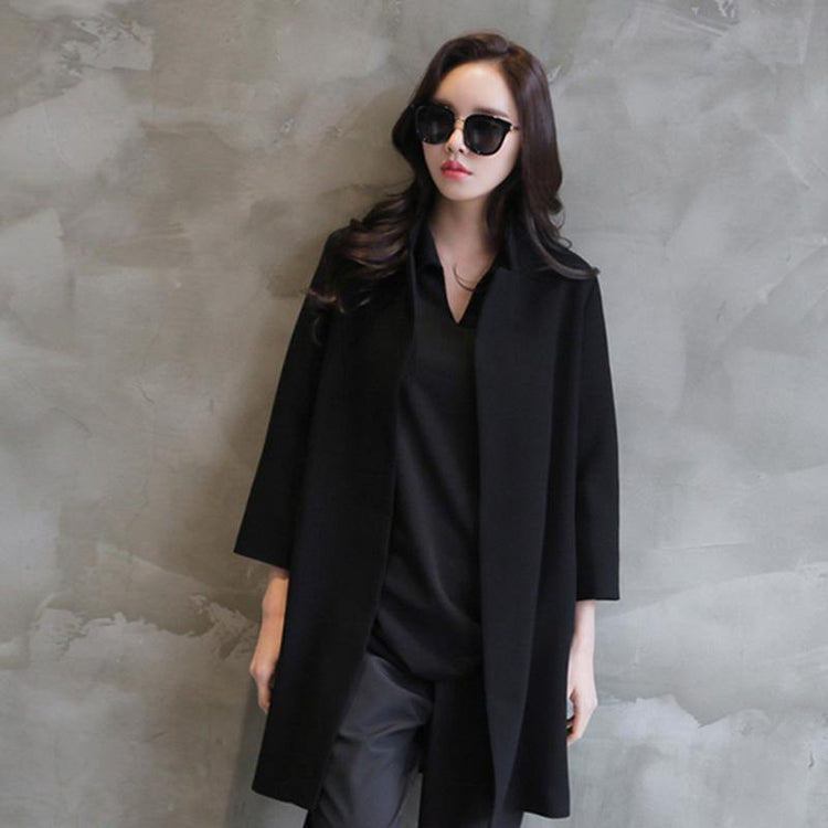 Art Notched Fashion fall clothes For Women black Knee coats - Omychic