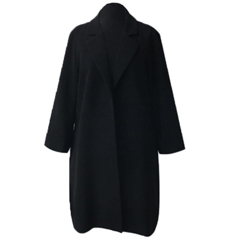 Art Notched Fashion fall clothes For Women black Knee coats - Omychic