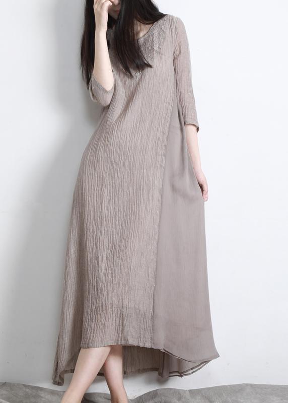 Art Nude Cinched Pockets Patchwork Maxi Summer Linen Dress - Omychic