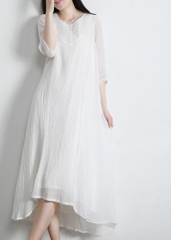 Art Nude Cinched Pockets Patchwork Maxi Summer Linen Dress - Omychic
