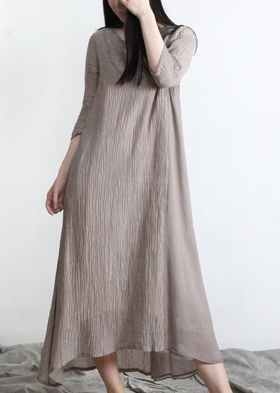 Art Nude Cinched Pockets Patchwork Maxi Summer Linen Dress - Omychic