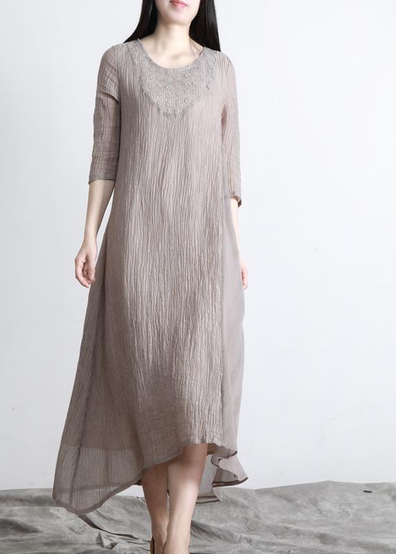 Art Nude Cinched Pockets Patchwork Maxi Summer Linen Dress - Omychic