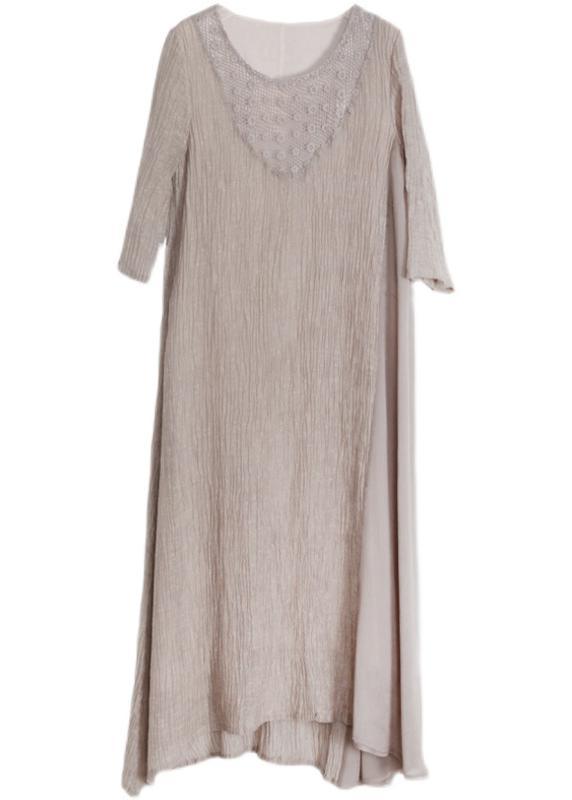Art Nude Cinched Pockets Patchwork Maxi Summer Linen Dress - Omychic