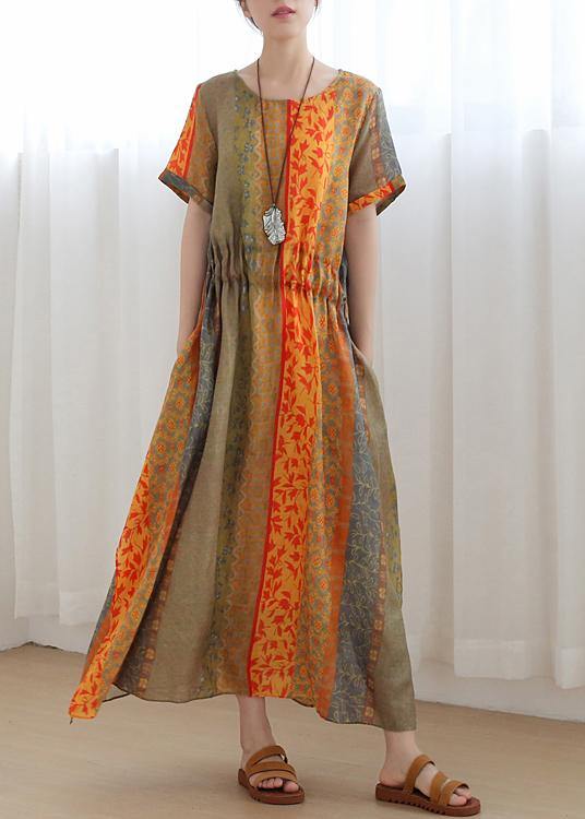 Art Orange Print Chiffon O-Neck Summer Dress - Omychic