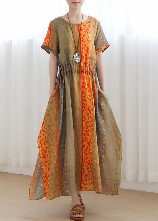 Art Orange Print Chiffon O-Neck Summer Dress - Omychic