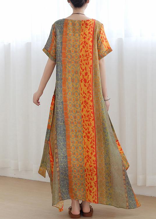 Art Orange Print Chiffon O-Neck Summer Dress - Omychic