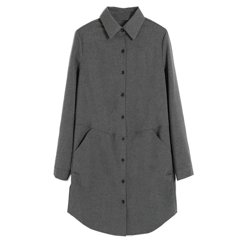 Art POLO collar cotton fall tunic pattern Outfits gray shirt - Omychic