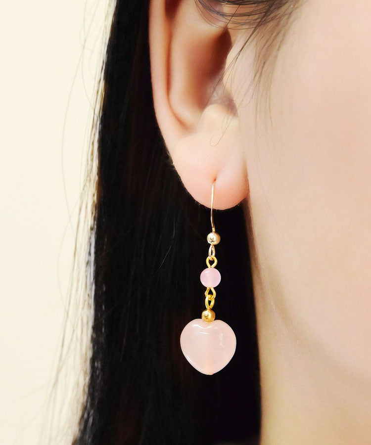 Art Pink 14K Gold Crystal Heart Shaped Drop Earrings