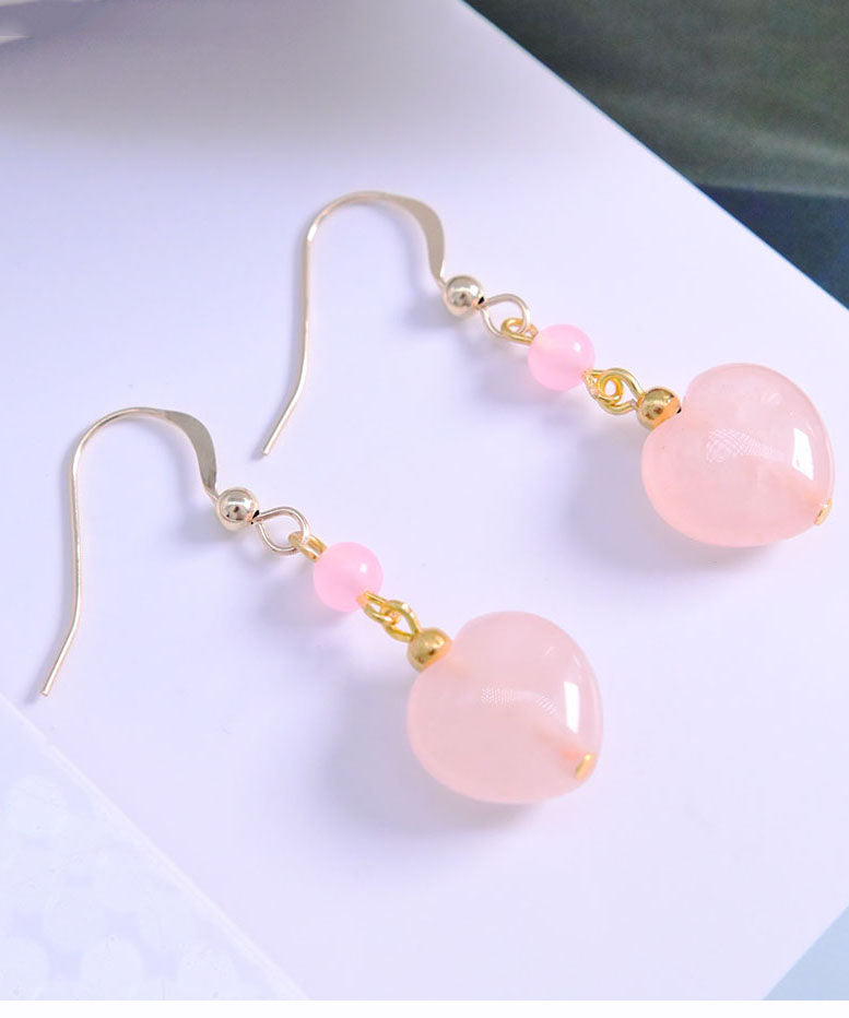 Art Pink 14K Gold Crystal Heart Shaped Drop Earrings