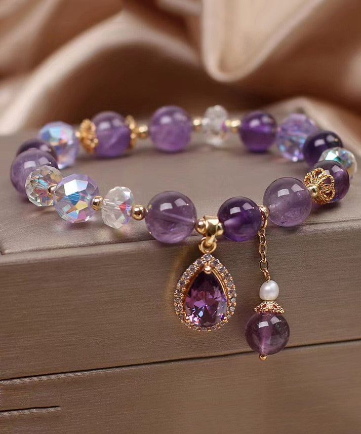 Art Purple Crystal Beading Zircon Love Charm Bracelet