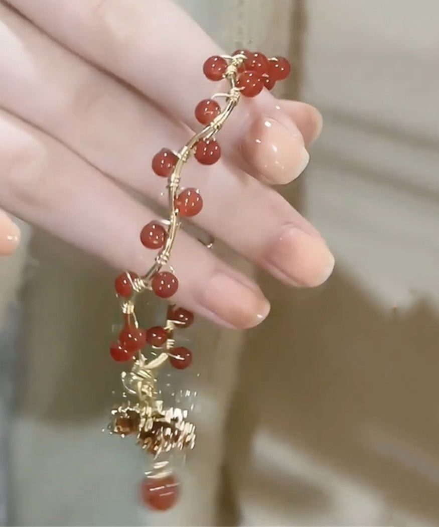 Art Red Crystal Jade Bamboo Joint Tassel Charm Bracelet