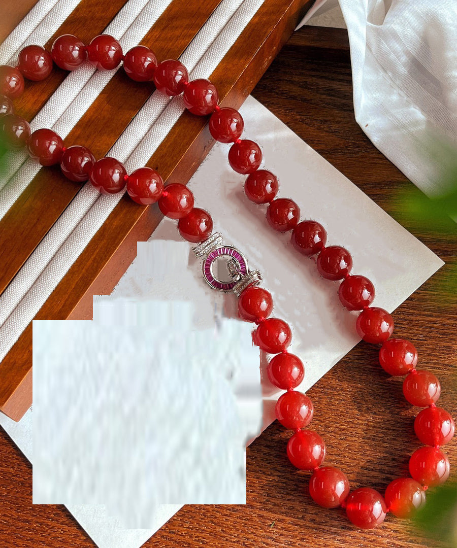Art Red Hand Woven Agate Beading Gratuated Bead Necklace