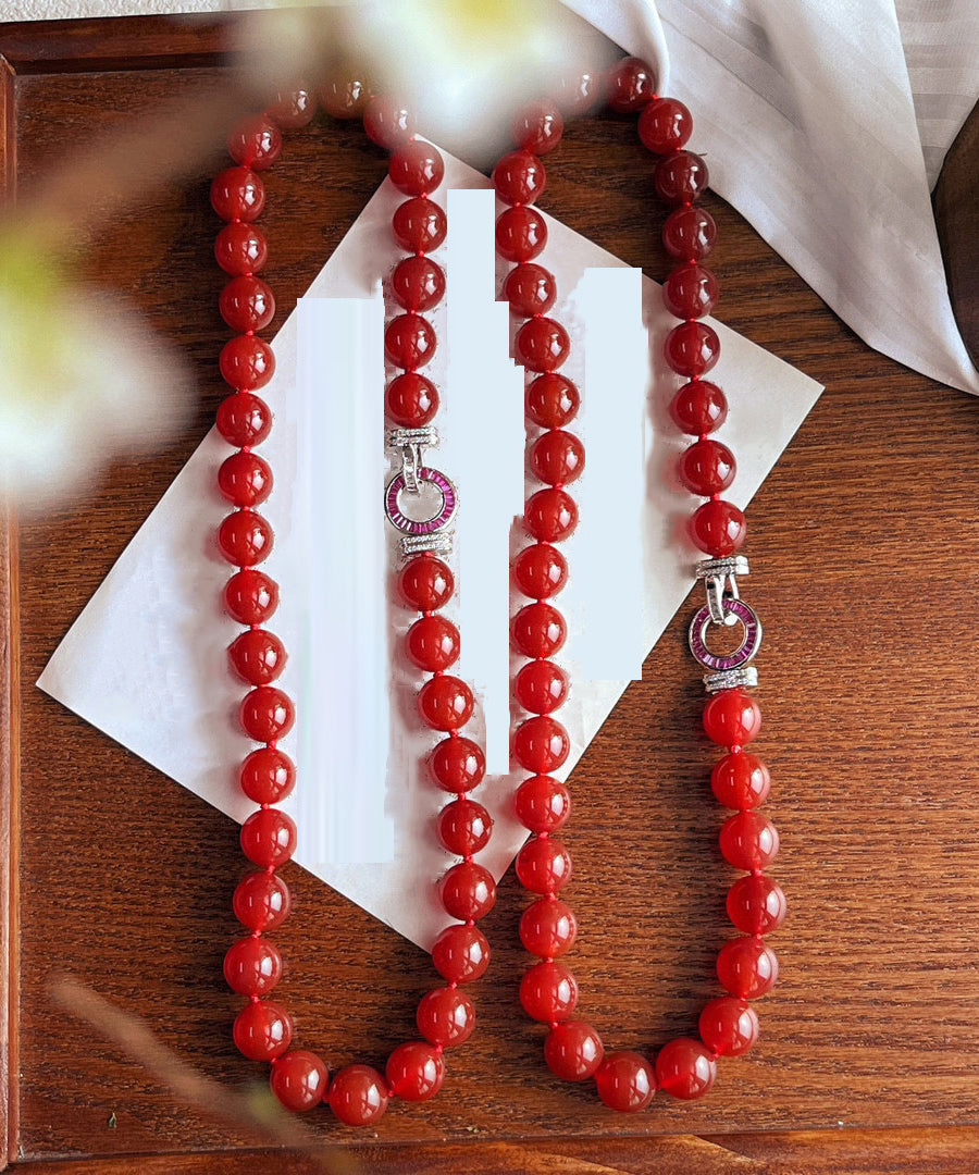 Art Red Hand Woven Agate Beading Gratuated Bead Necklace