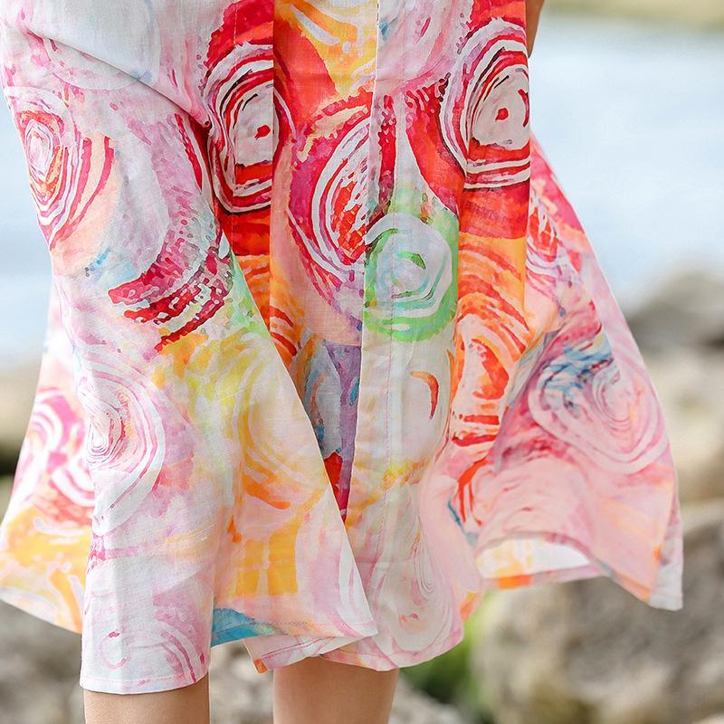 Art Square Collar linen dresses Women Outfits print baggy Dresses Summer - Omychic