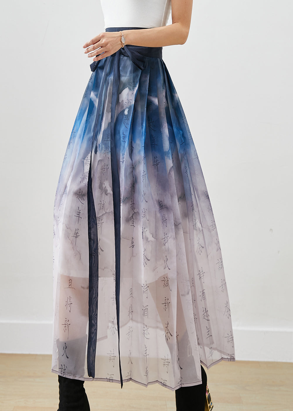 Art Tie Waist Tie Dye Silk A Line Skirt Fall