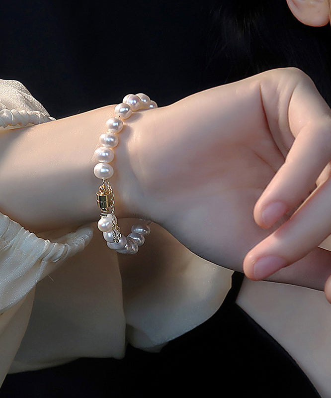 Art White Copper Overgild Pearl Chain Bracelet