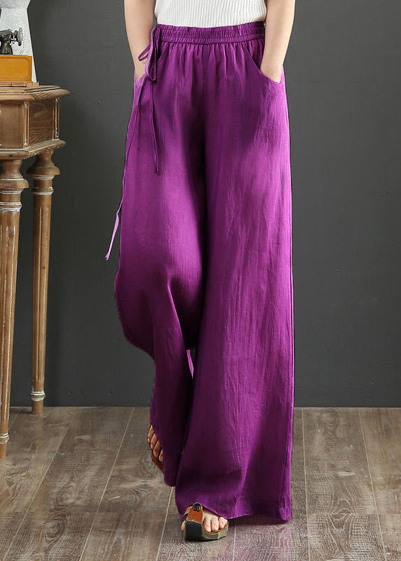 Art White Elastic Waist Linen Wide Leg Pants Spring