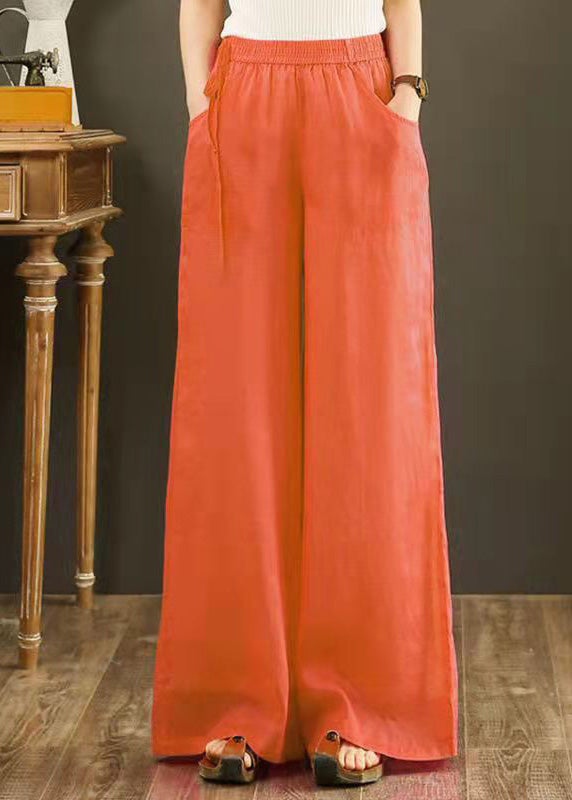 Art White Elastic Waist Linen Wide Leg Pants Spring