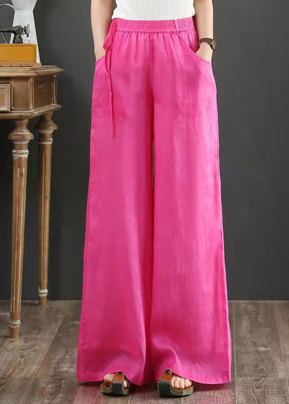 Art White Elastic Waist Linen Wide Leg Pants Spring