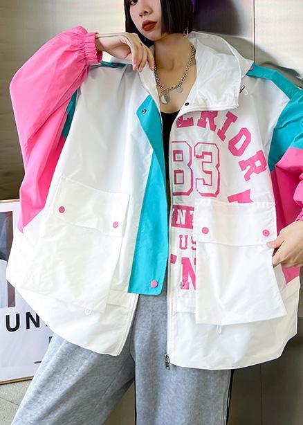 Art White Letter Patchwork Cotton Spring Hooded Coat - Omychic