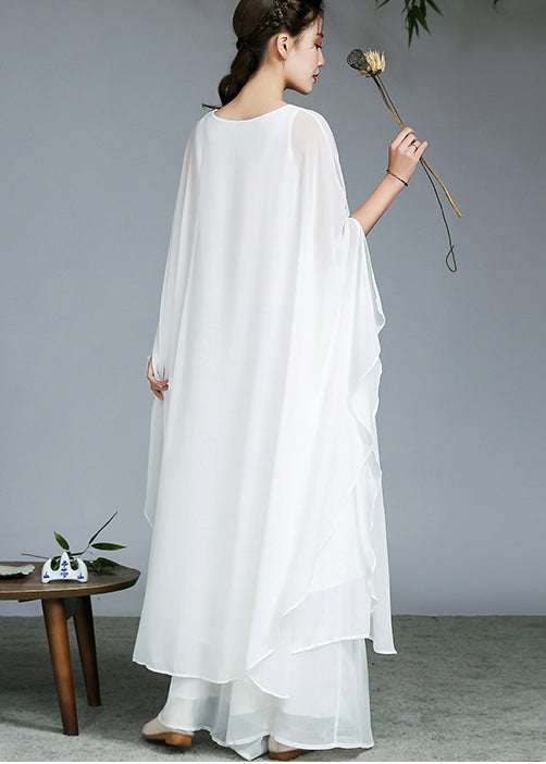 Art White Oversized Asymmetrical Design Chiffon Two Pieces Set Summer