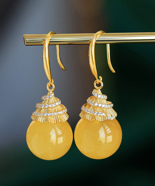 Art Yellow Sterling Silver Zircon Beeswax Drop Earrings