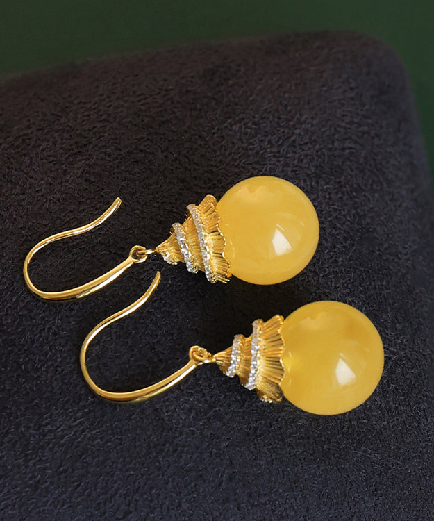 Art Yellow Sterling Silver Zircon Beeswax Drop Earrings