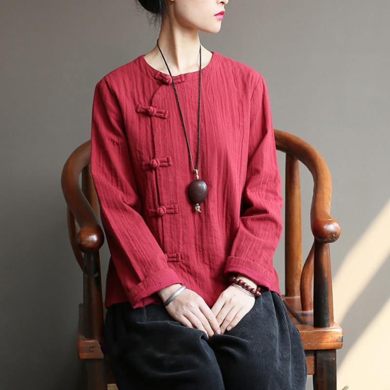 Art cotton Tunic top quality Women Chinese Style Cotton burgundy Frog Spring Coat Shirt - Omychic