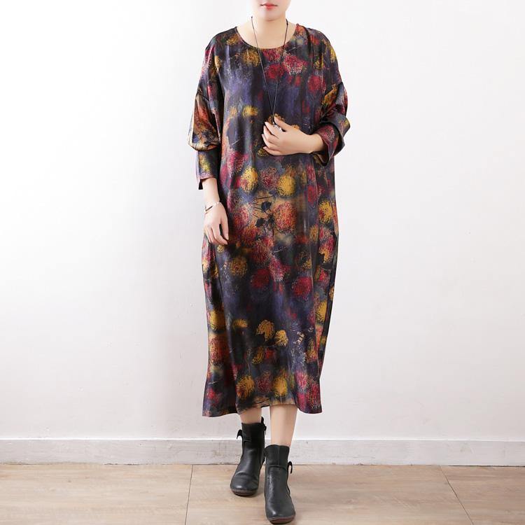 Art cotton blended dresses stylish O neck baggy dress Fabrics floral Dresses - Omychic