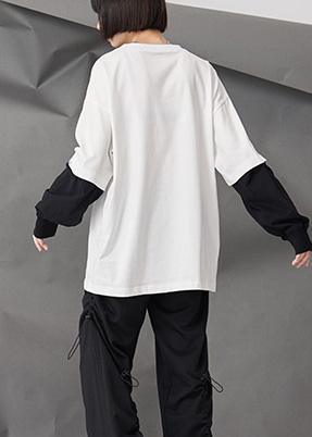 Art false two pieces cotton autumn clothes For Women pattern white shirt - Omychic