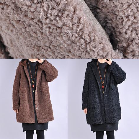 Art hooded Fine wild crane coats black loose outwears - Omychic