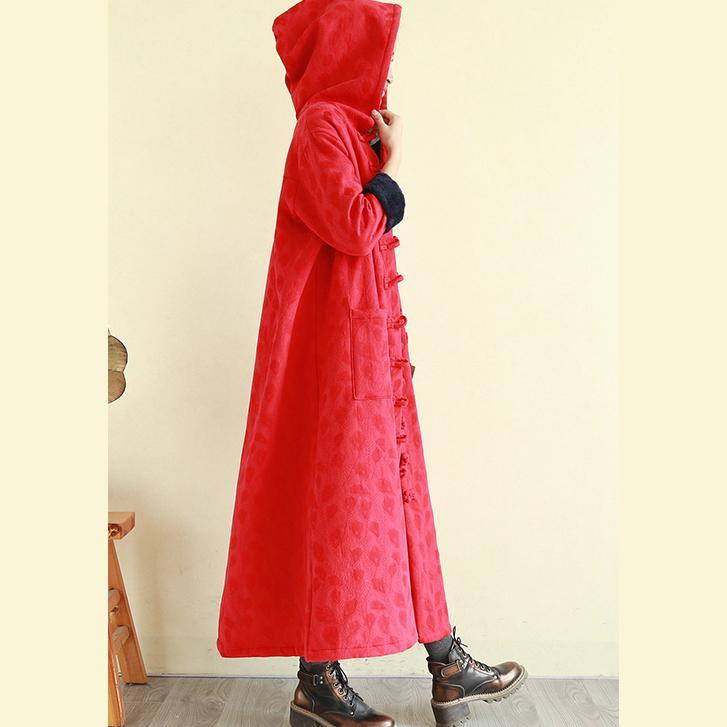 Art hooded Plus Size Chinese Button trench coat red Plus Size Clothing jackets - Omychic