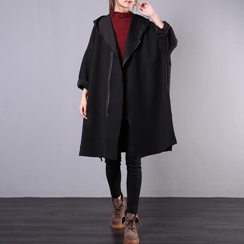Art hooded zippered Fashion spring coat for woman black cotton coat - Omychic
