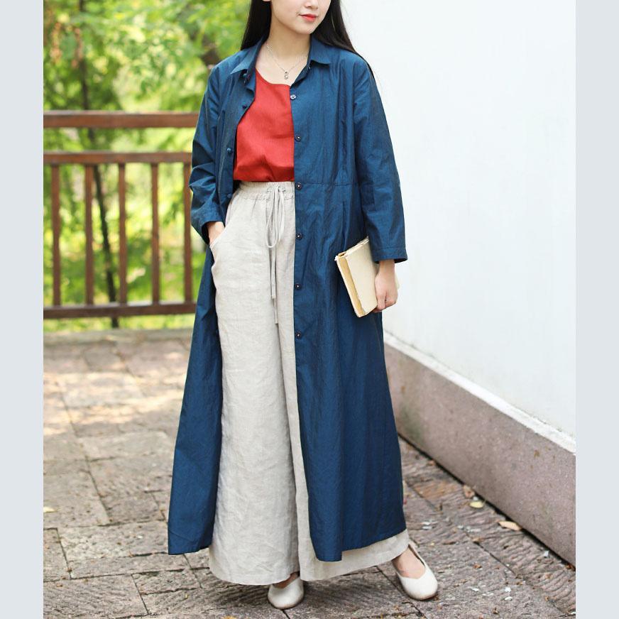 Art lapel collar Plus Size outfit blue silhouette coat fall - Omychic