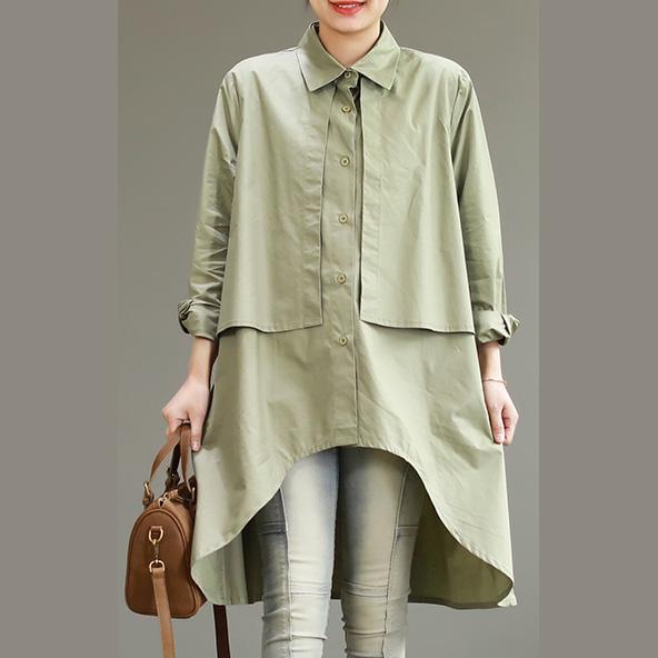 Art lapel collar cotton linen tops women blouses Plus Size Tunic Tops light green Vestidos De Lino blouses spring - Omychic