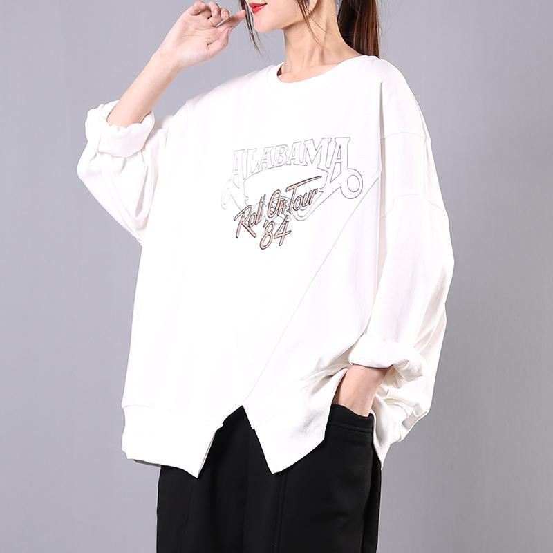 Art o neck cotton clothes For Women Shirts white print blouses - Omychic