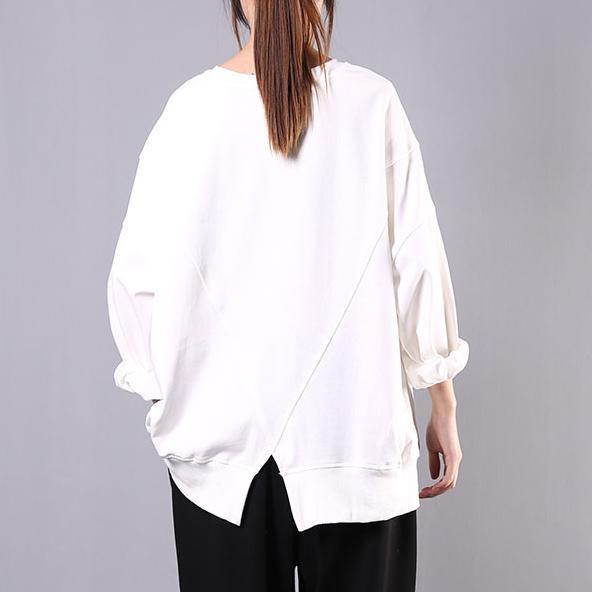 Art o neck cotton clothes For Women Shirts white print blouses - Omychic