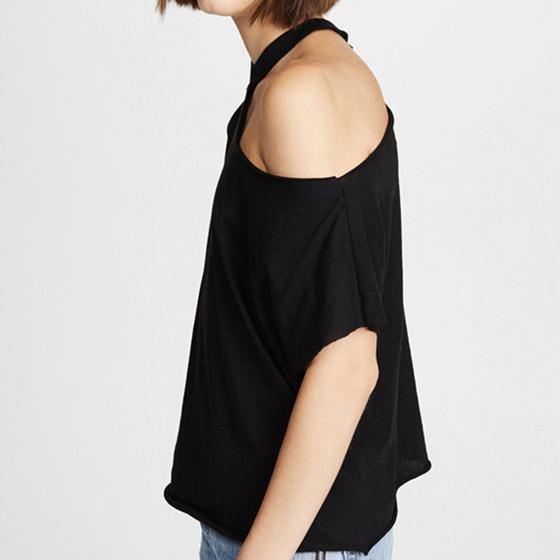 Art off the shoulder cotton blouses for women Photography black o neck shirt summer - Omychic
