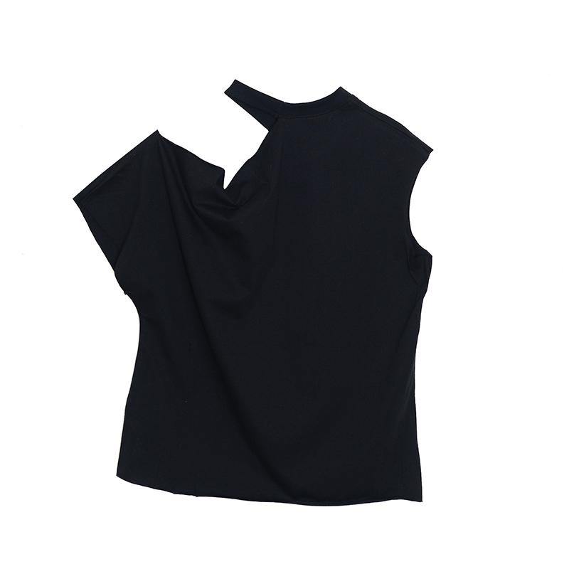 Art off the shoulder cotton blouses for women Photography black o neck shirt summer - Omychic