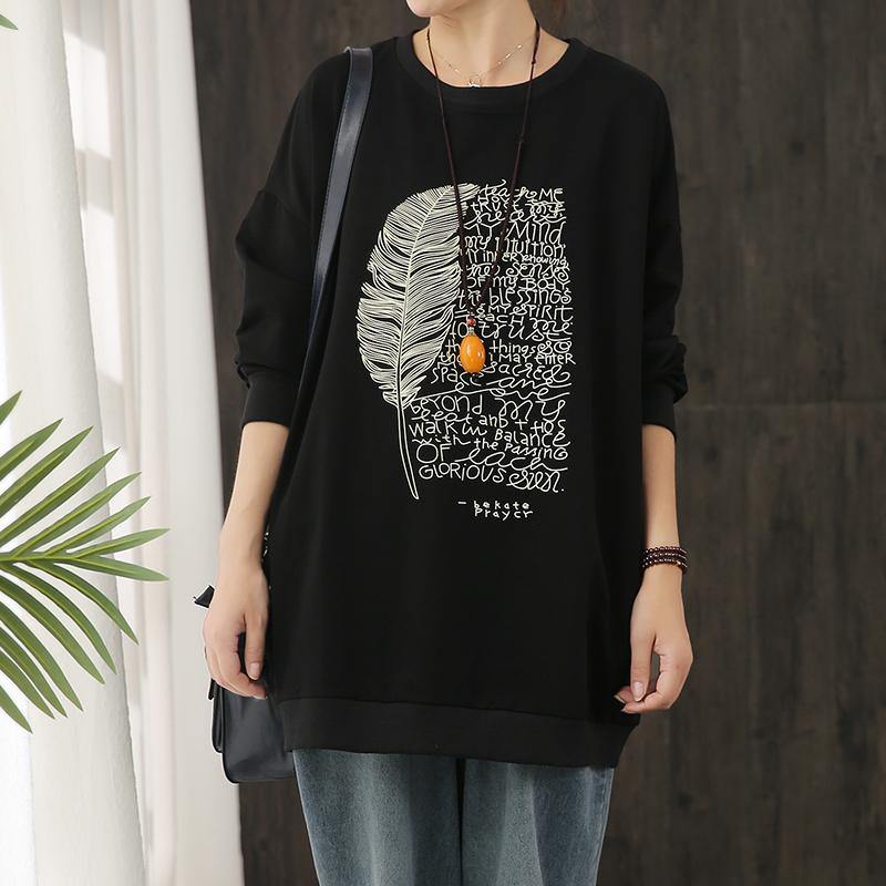 Art prints cotton linen tops women Tutorials black blouse fall - Omychic
